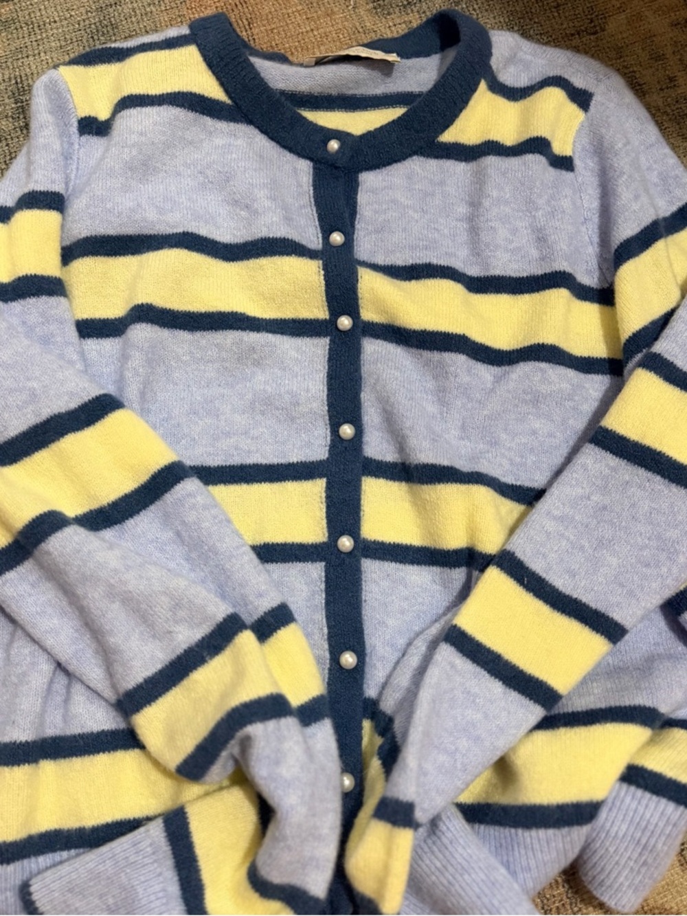 Abercrombie & Fitch Light Blue, Yellow & Navy Striped Cardigan